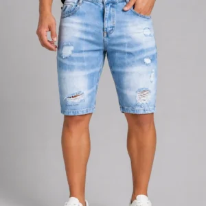 Bermuda Jeans Destroyed Masculina Sky Blue Premium