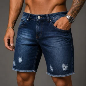 Bermuda Jeans Destroyed Dark Blue Premium Ref 37